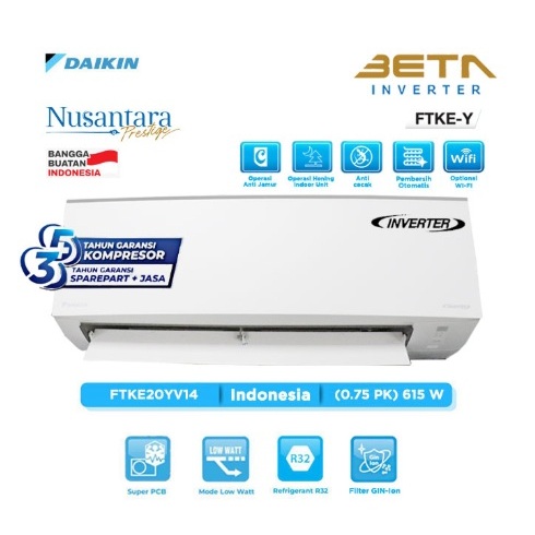 PENGIRIMAN KHUSUS MAKASSAR GOWA AC Split DAIKIN BETA Inverter FTKE-Y Series R32 3/4 PK
