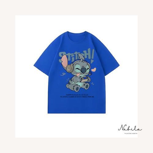 Lovful Kaos Oversize Biru Stitch Wanita Korea