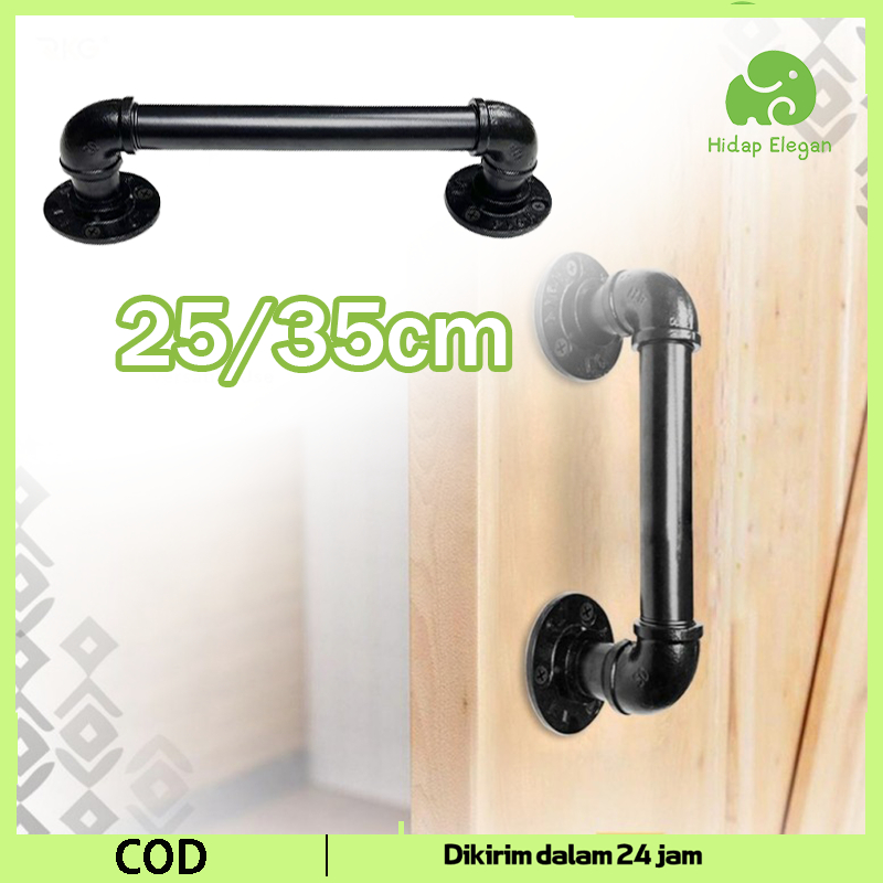 Pegangan Pintu Geser Handle Pintu Industrial Gagang Pintu Besi Hitam 25cm 35cm Tarikan Pintu Sliding