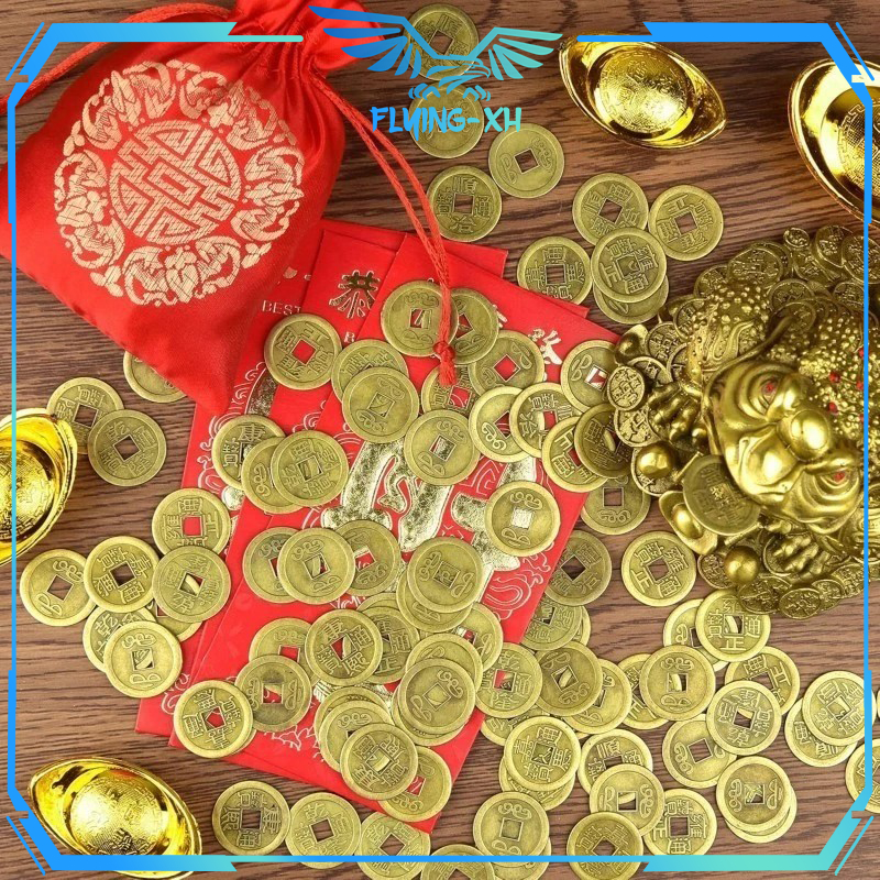 100pcs Koin Kuno Cina Koin Fengshui Uang Logam Kuno 2 Sisi Koin Cina 1cm Koin Kuno China Hiasan Koin