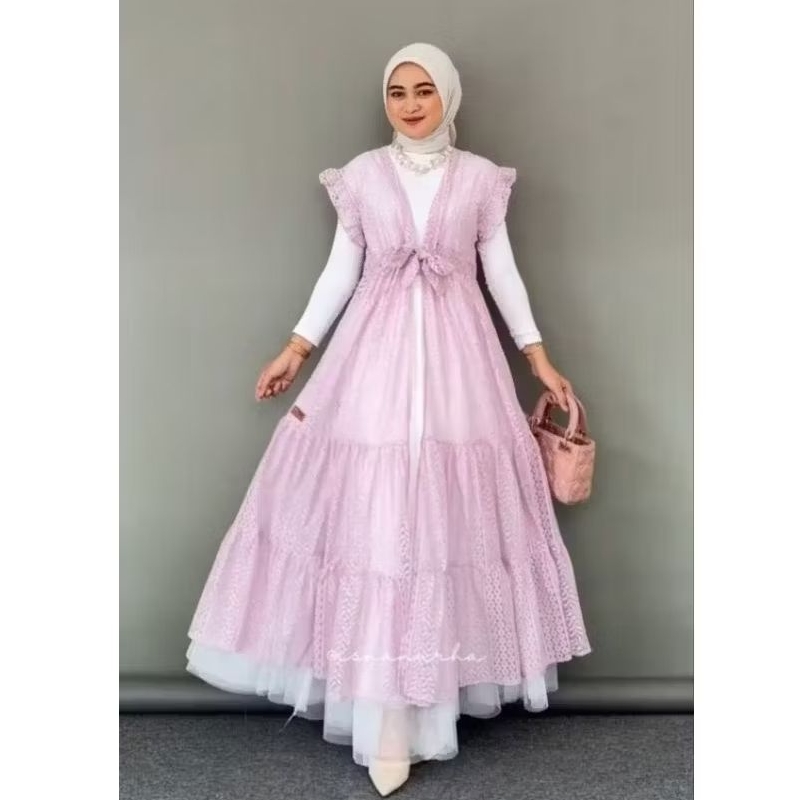 Outer long brokat Malika/outer tanpa lengan