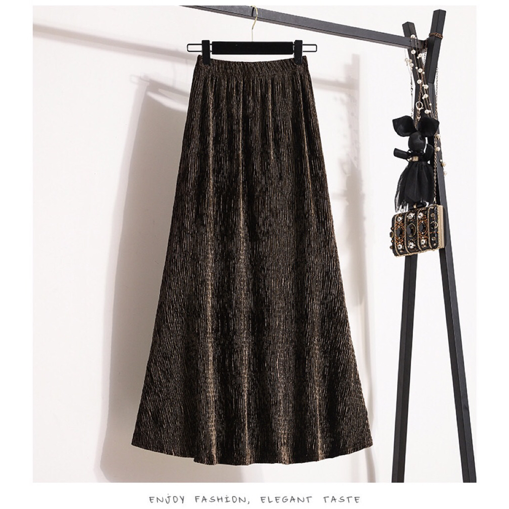Rok Panjang Plisket Wanita Coklat Elegan Style Korea