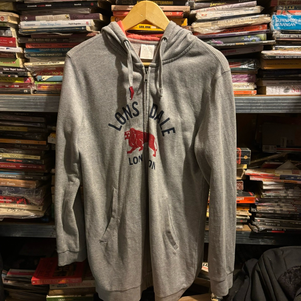 ORIGINAL LONSDALE LOND DALE HOODIE JACKET ZIPPER JAKET MISTY GREY ABU GRAY SIZE L