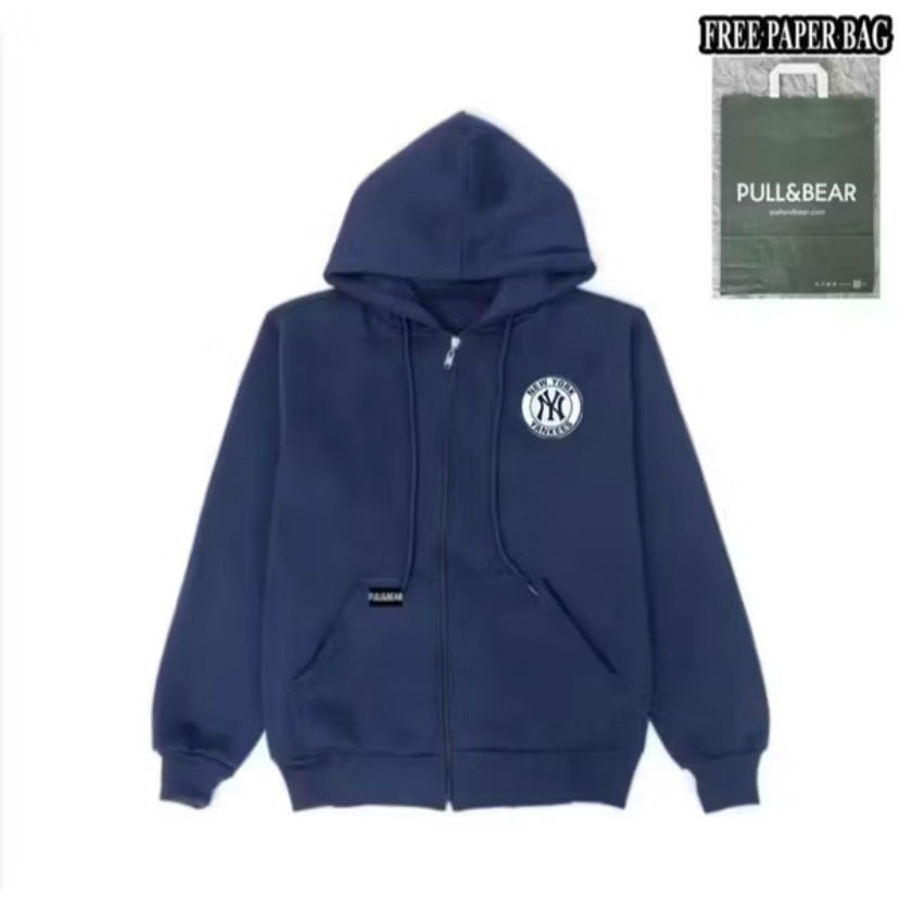 {FREE PAPER BAG} HOODIE ZIPPER PULL AND BEAR  New York Yankees / NY BASIC PRIA - WANITA PREMIUM QUAL