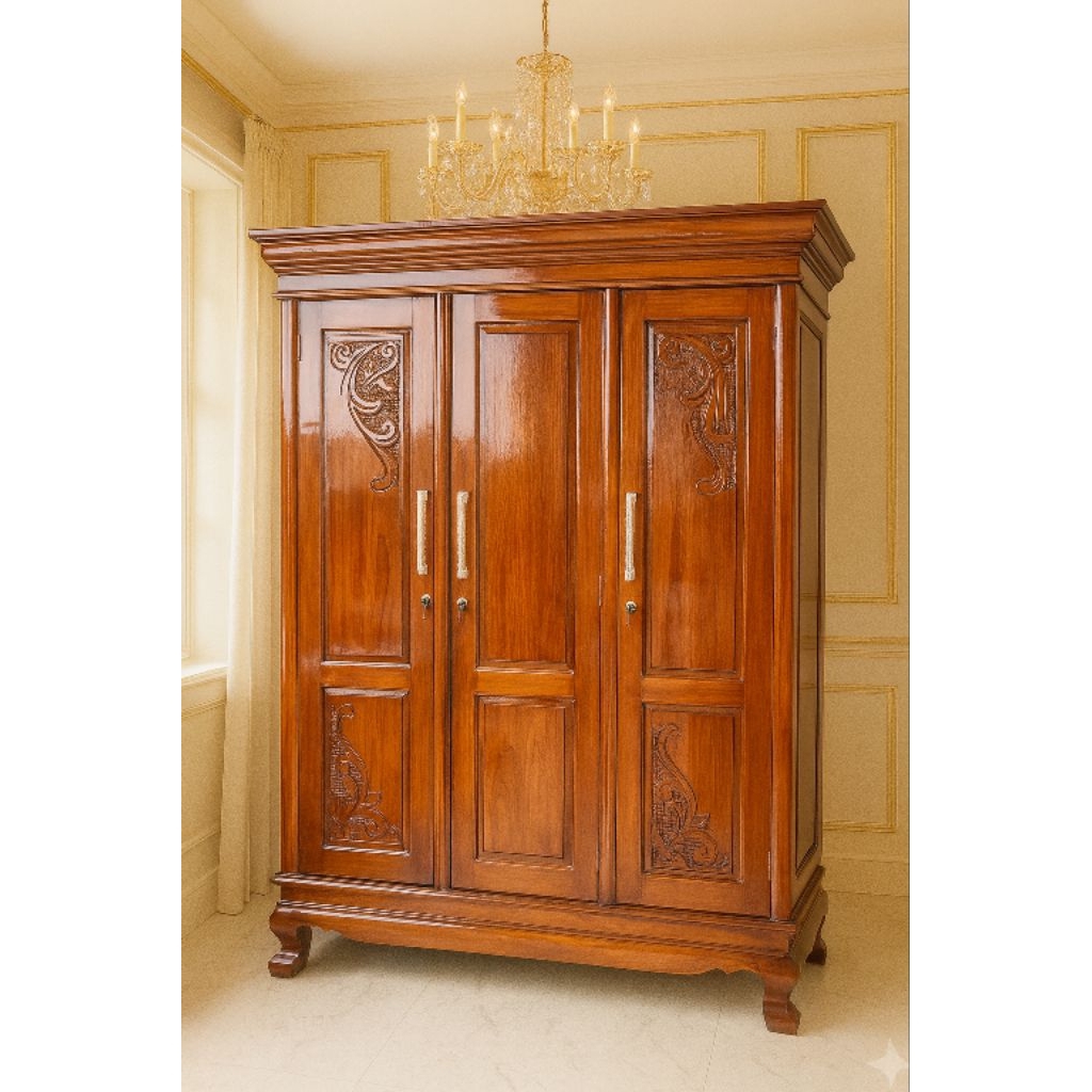 lemari jati / lemari kayu jati 3 pintu jumbo