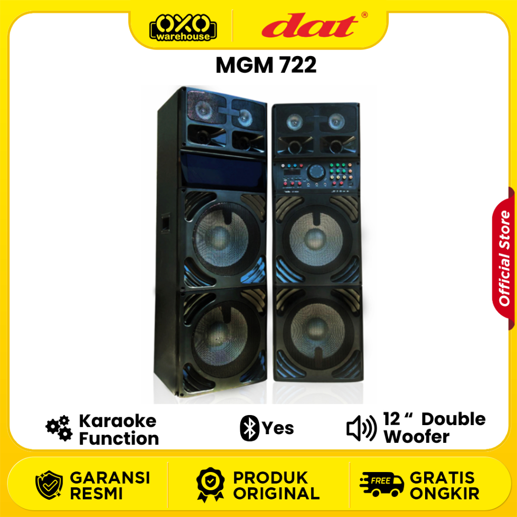 DAT MGM-722 | Double Woofer 12” Speaker Aktif dengan LED Display & Subwoofer Function Garansi Resmi