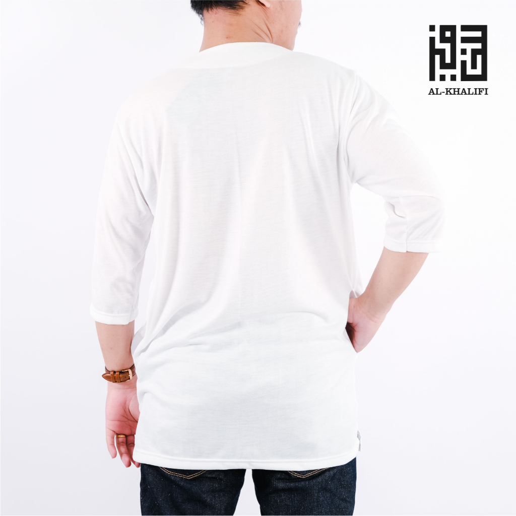 NEW PRODUCT AL-KHALIFI - Kurta Pakistan Bahan Kaos Lengan 3/4 Baju Koko - Putih Tulang
