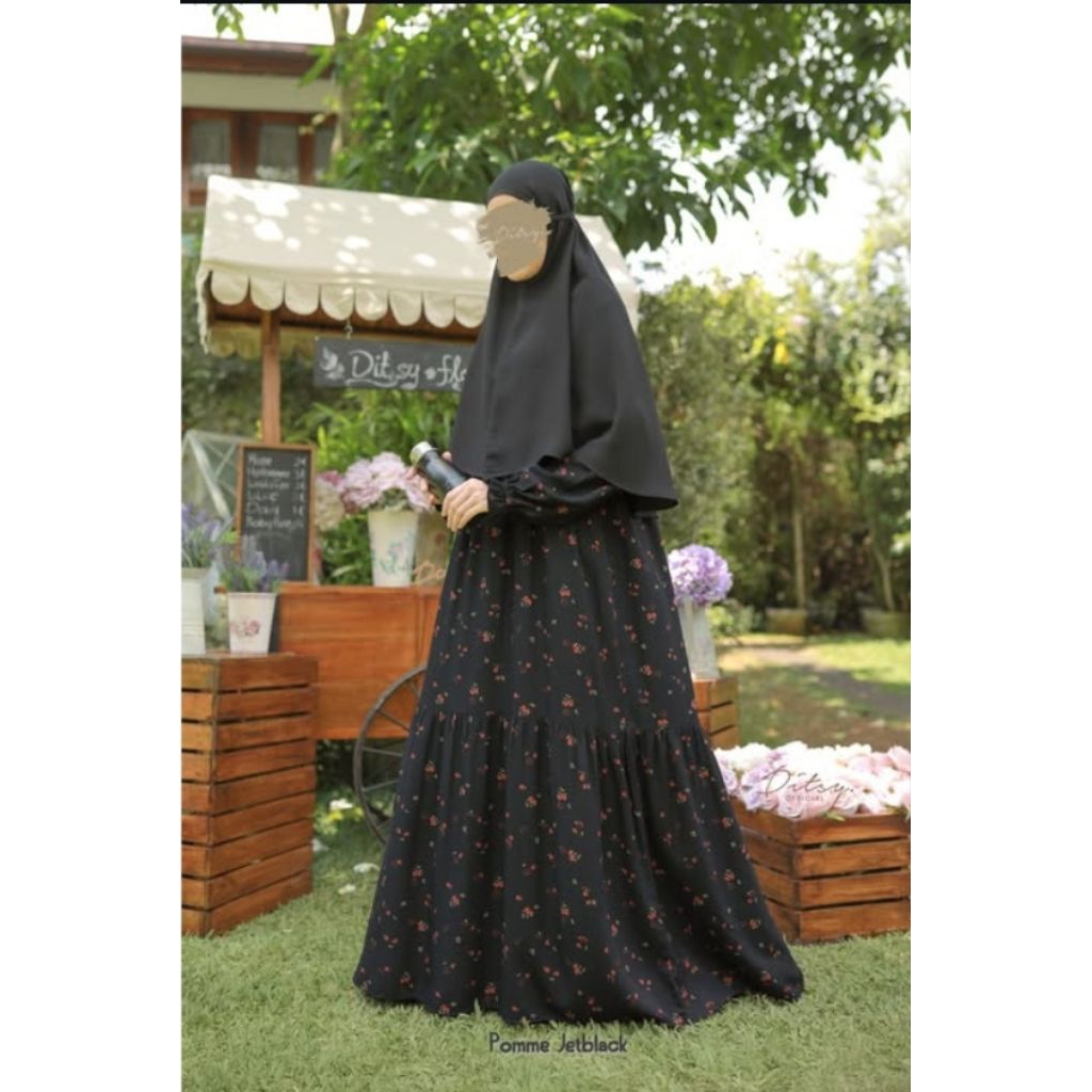 Ditsy nightgown Pomme jetblack royal viscose