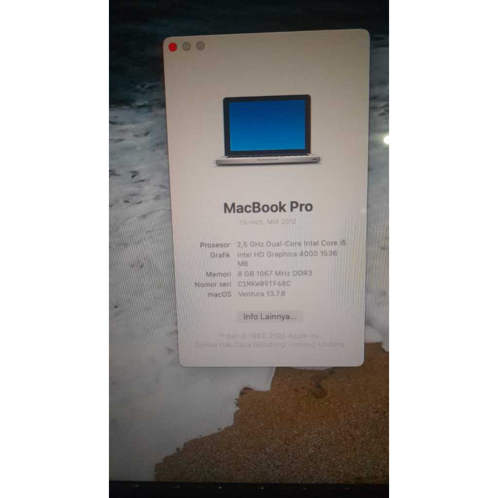 LCD MacBook Pro 2012 mulus bahan mati total mesin