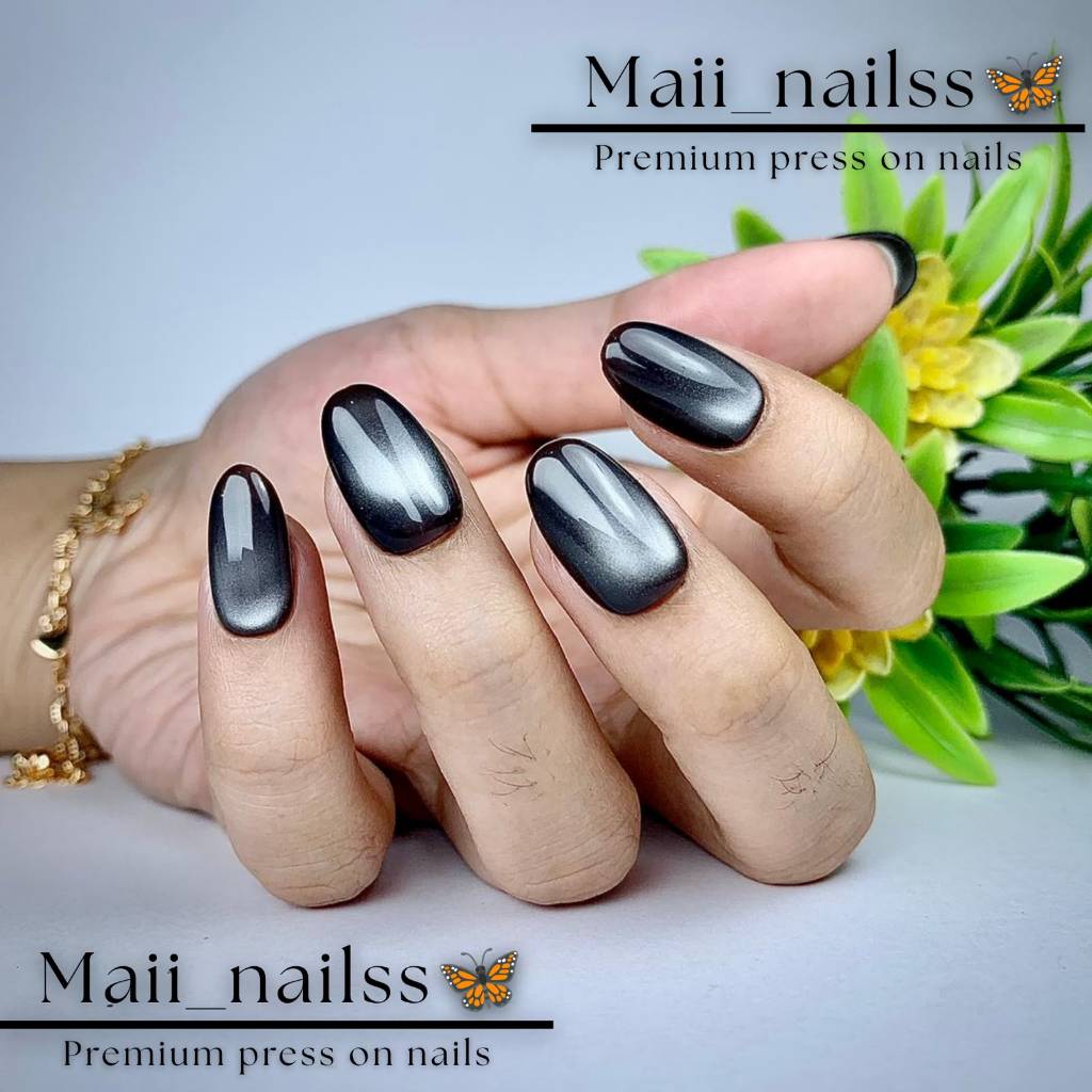 (COD) KUKU PALSU / NAIL ART / PREESS ON NAILS Cat Eye Mewah Elegan Daily Premium Custom Handmade fre
