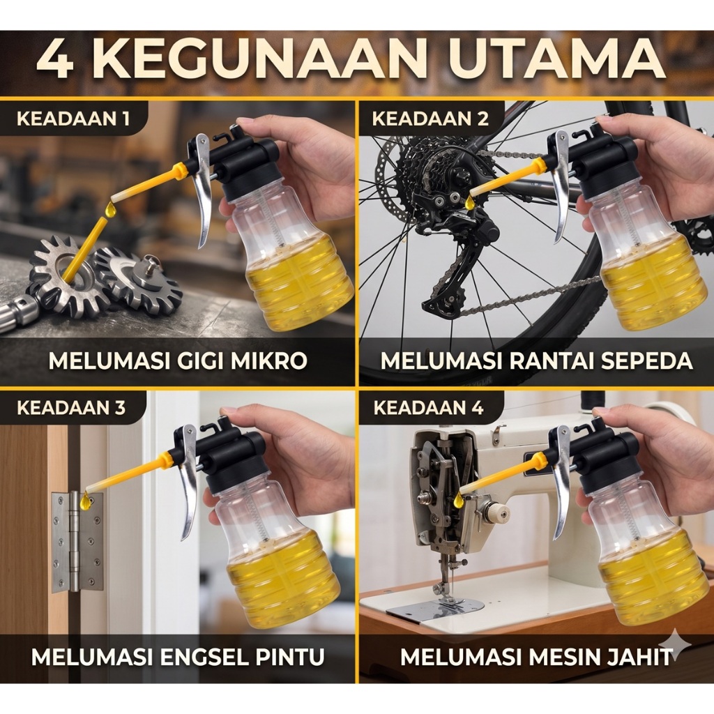 Botol Minyak Gemuk Semprotan Grase Gun 250ml pompa oli tekanan tinggi pelumas transparan mesin mekanik alat tembak semprotan tabung plastik ujung kuningan bengkel Mesin motor mobil sepeda rantai jahit anti bocor bening manual perawatan serbaguna injektor