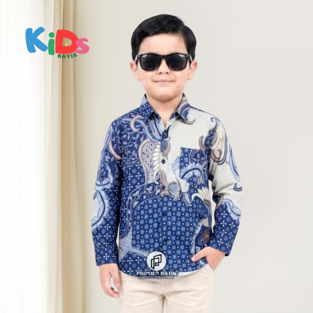 PRIPOEN BATIK Kemeja Batik Anak Cowok Baju Batik Anak Lengan Panjang 3-12 Tahun
