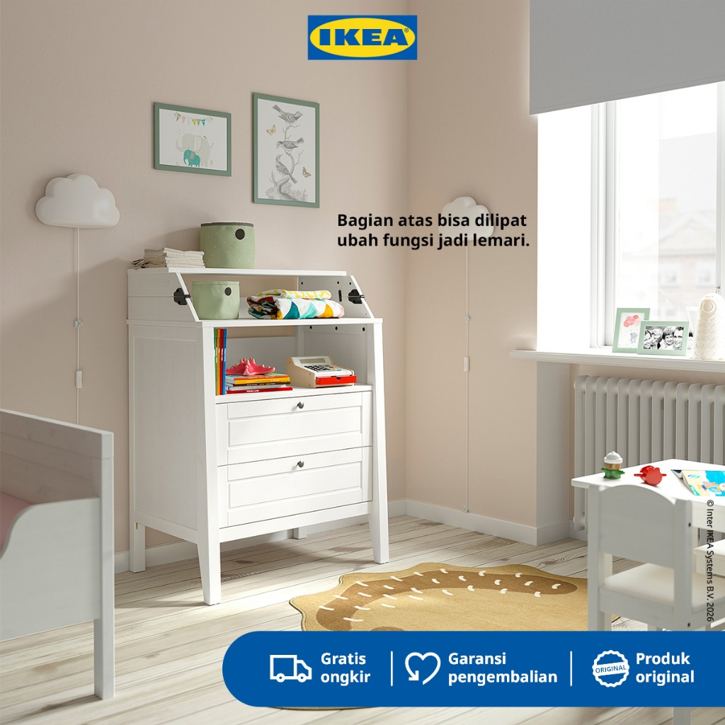 IKEA SUNDVIK Meja Ganti Popok Bayi Dengan Lemari dan Laci Putih