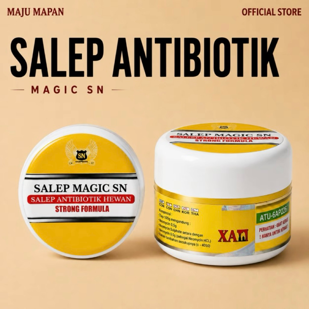 Salep Magic SN Antibiotik Hewan – Obat Luka Infeksi Unggas, Sapi, Kambing, Kucing, Anjing
