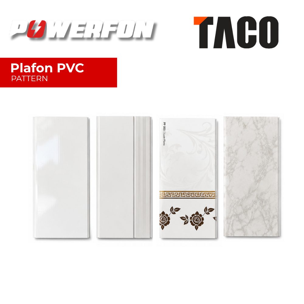 Powefon Plafon PVC Pattern Glossy Tebal 8mm Nat Silver & Tanpa Nat