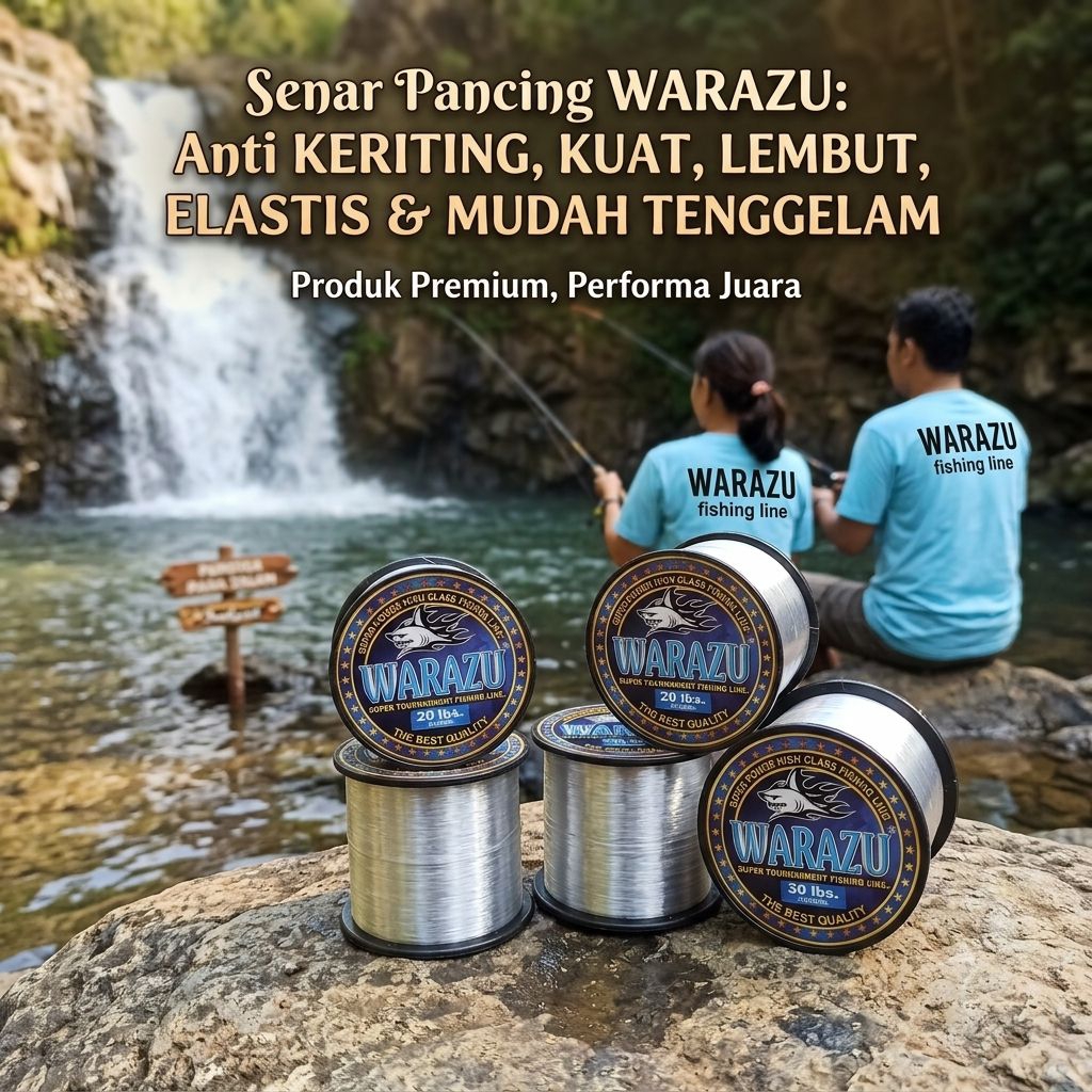 Senar Pancing WARAZU Roll Besar - ANTI KERITING & MUDAH TENGGELAM‎WARAZU Fishing Line - kuat Tahan G