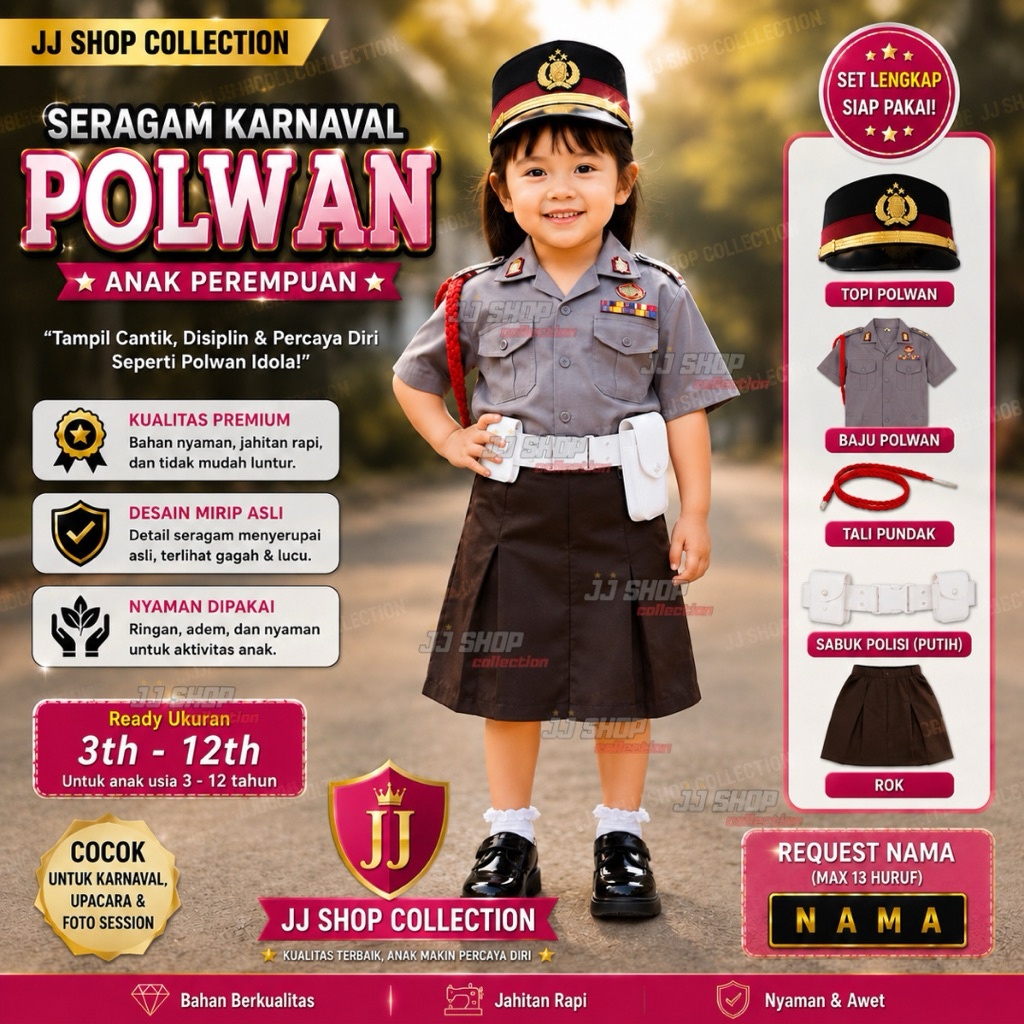 Baju profesi anak polisi/polwan untuk putri.paud-TK&SD BAJU POLWAN ANAK baju polwan cilik