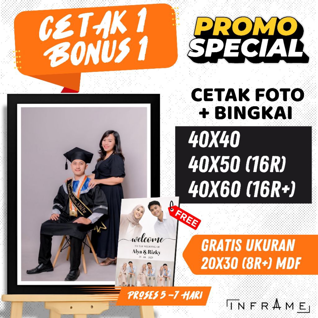 [CETAK 1 BONUS 1] 16R 16Rs 40x60 INFRAME - CETAK FOTO + BINGKAI 16R 16R+ JUMBO SIZE TINGGAL PAJANG S