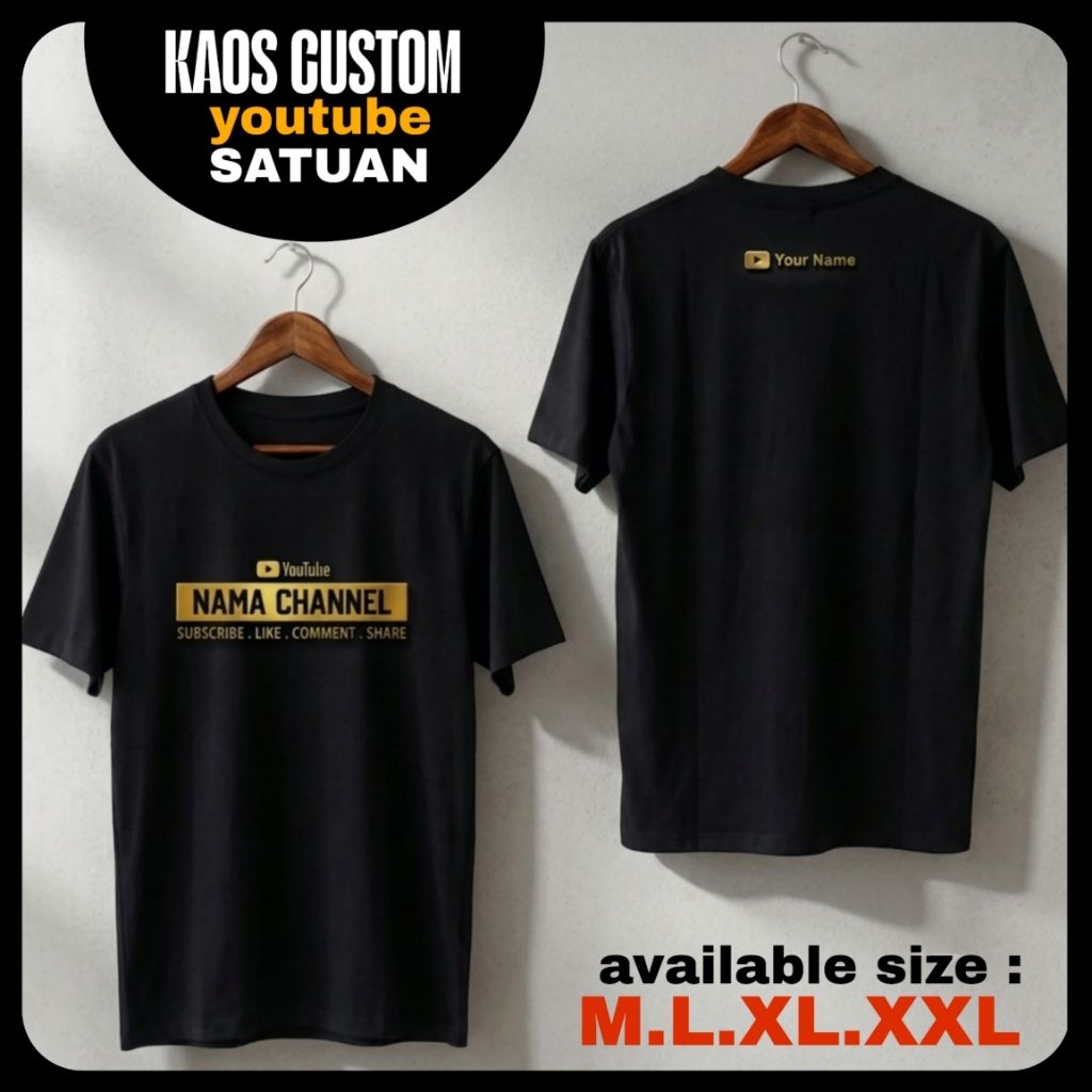 KAOS YOUTUBE CUSTOM SABLON GOLD  REQUEST NAMA SATUAN