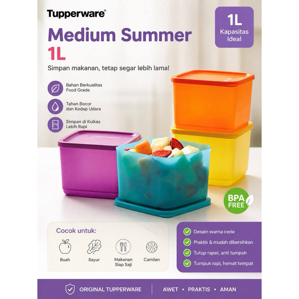 Tupperware medium summer fresh 1L ecer 1pcs / tropical fiesta toples lebaran