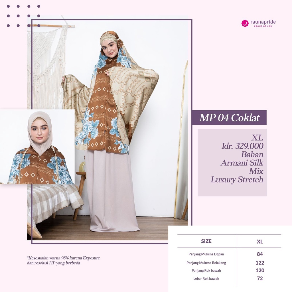 Rauna Pride Mukena Cantik Rauna MP04 Coklat  Bahan Halus Nyaman untuk Ibadah