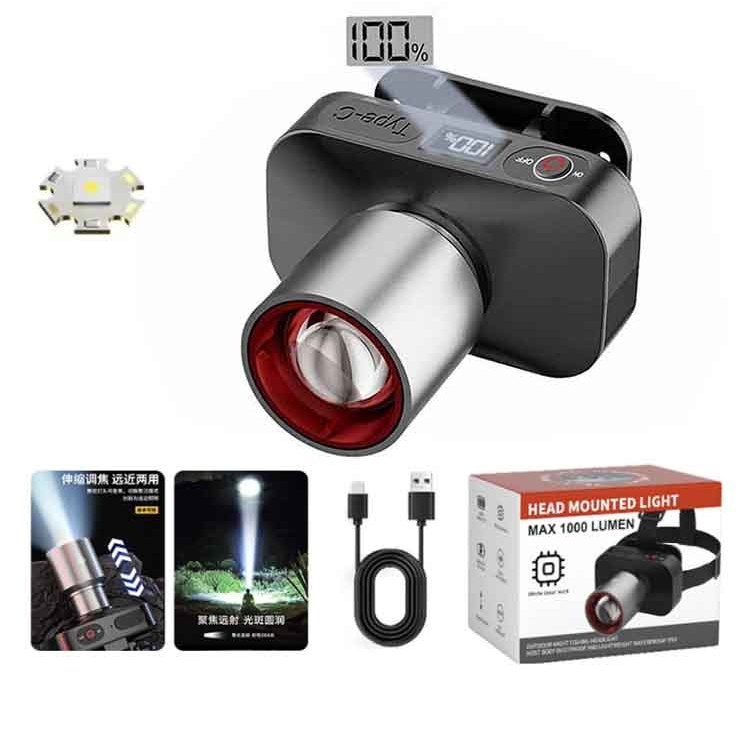 Senter Kepala Zoom Super Terang LED 60w Rechargeable Usb Type C/ Lampu Kepala LED Laser Super Terang