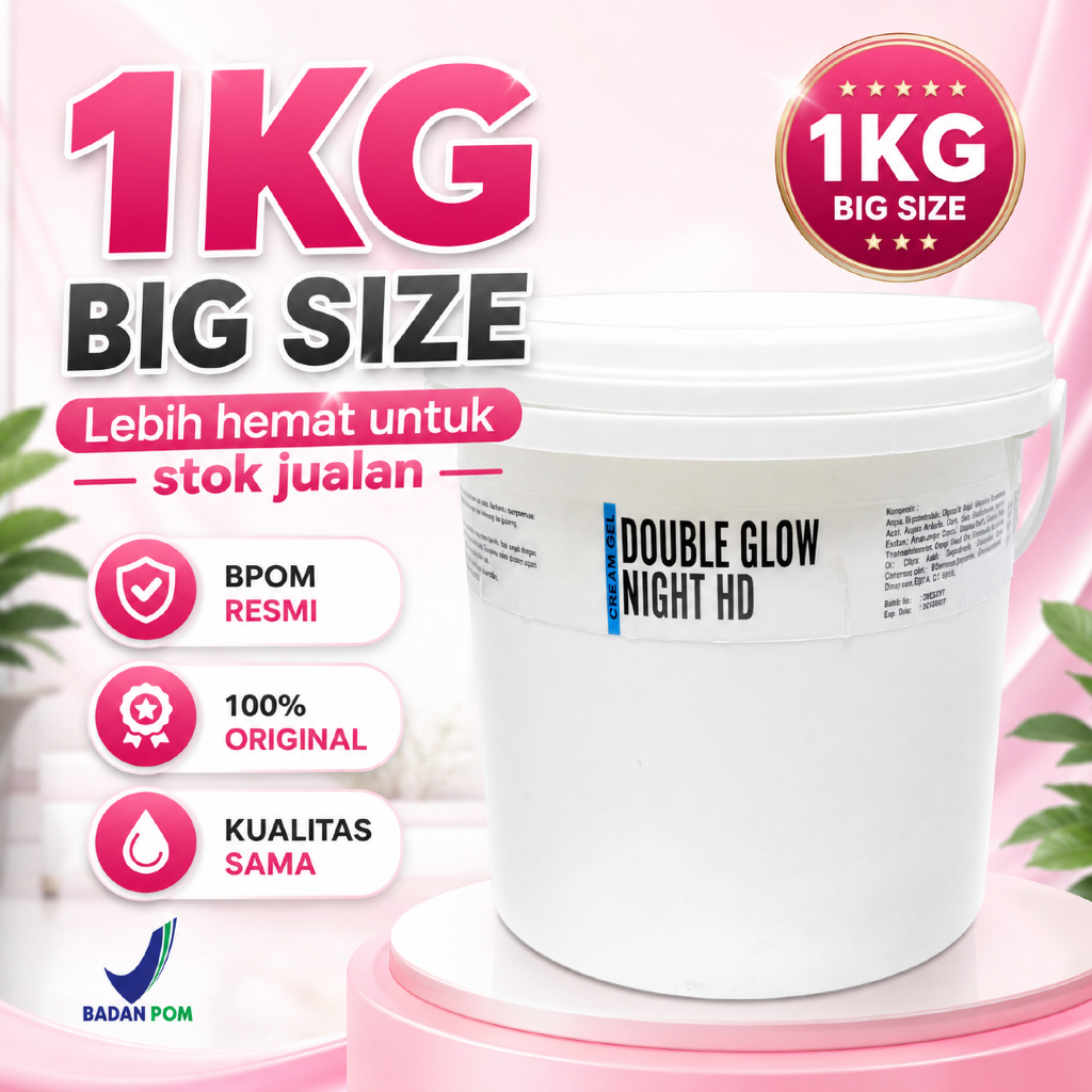 JUMBO 1 KG  | CREAM GEL DOUBLE GLOW NIGHT HD | Krim Pelicin Night Viral | 4 Bahan Aktif Premium, Reg