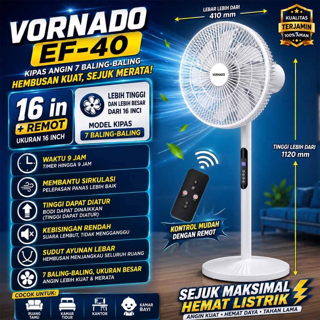 Kipas Angin Berdiri VORNADO 16 Inch 2 in 1 EF-40 Remote Control Kipas Meja Desk Stand Fan Vornado Or