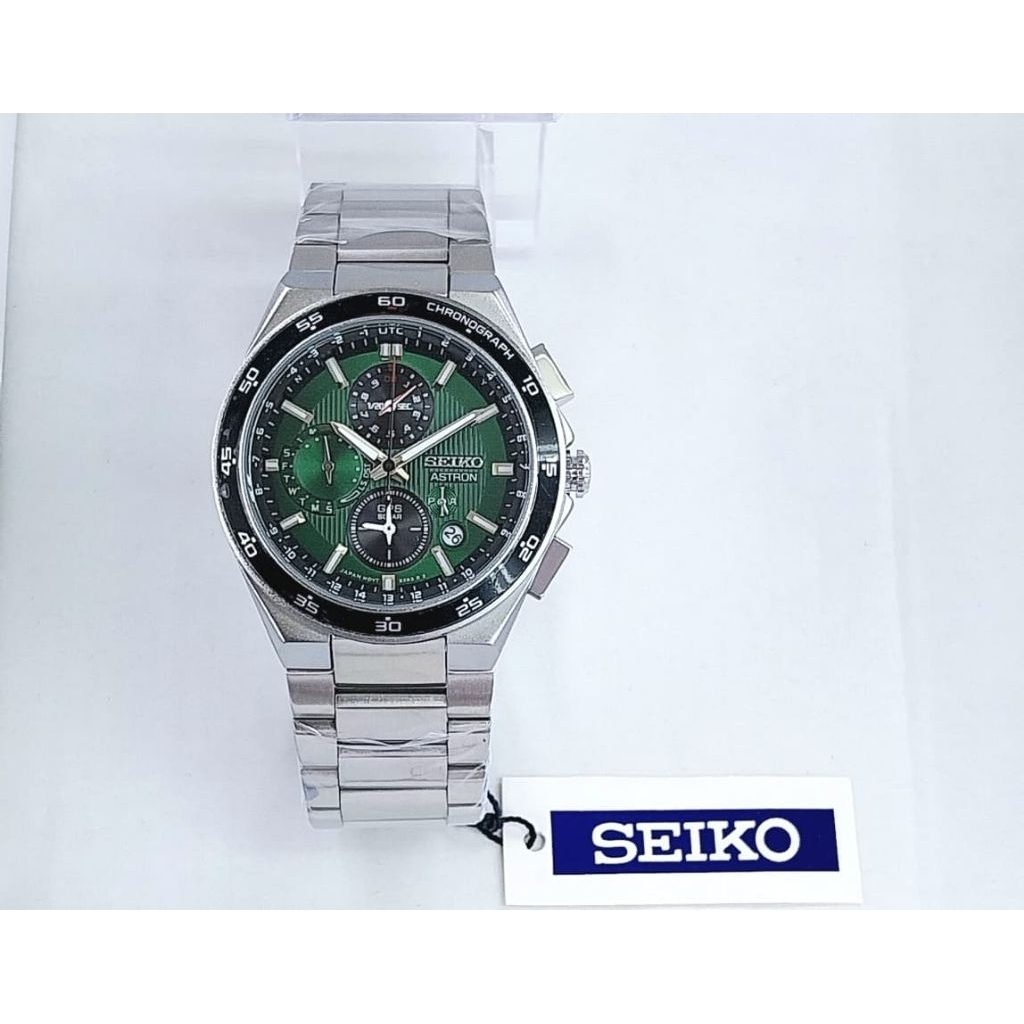 GROSIR TERMURAH!!!!....Jam Tangan Pria Sultan New SEIKO ASTRON CHRONOGRAPH Silver Hijau Rantai Stain