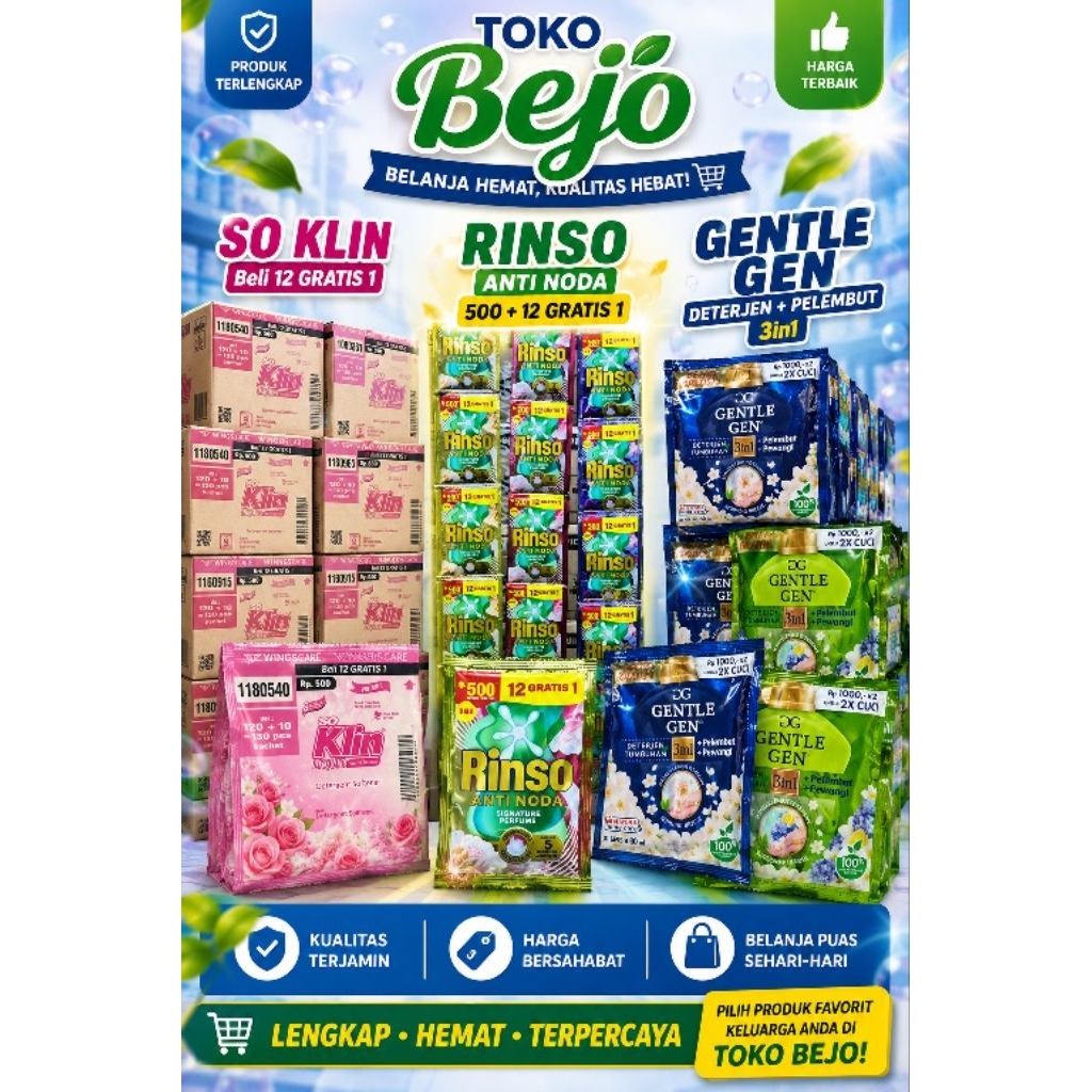 1 RENCENG DETERJEN ALL VARIAN || 1 RENCENG GENTLE GEN || SOKLIN LIQUID || RINSO CAIR
