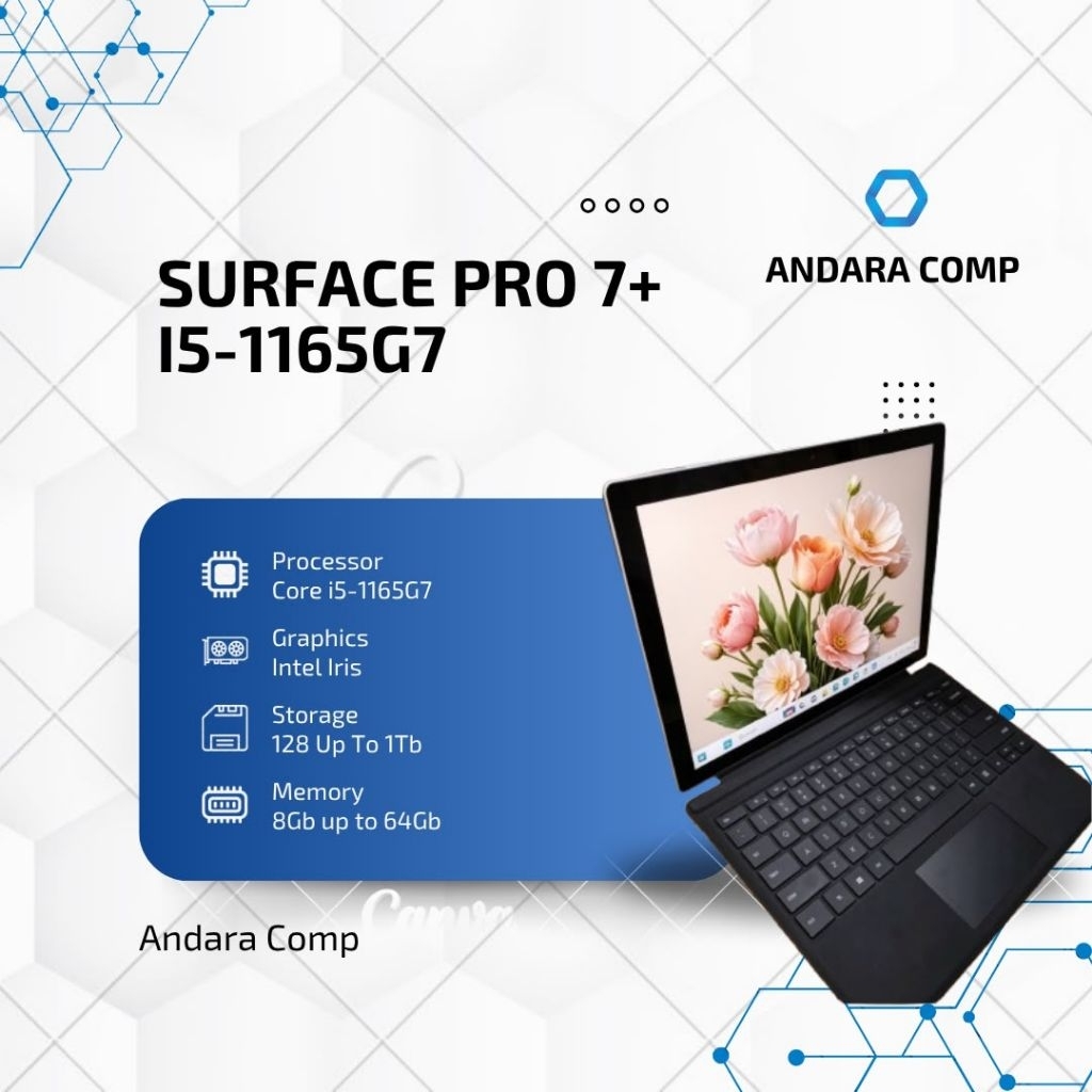 SURFACE PRO 7+ i5-1135G7 8GB RAM / 256GB SSD / INTEL IRIS XE / RESOLUSI 2K