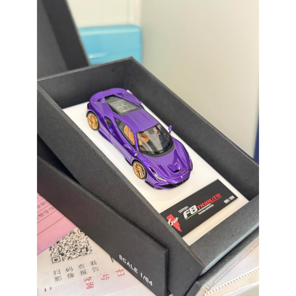 GUO FERRARI F8 TRIBUTO LIMITED 59PCS RESIN 1/64 GUO FERRARI F8 TRIBUTO GLOSS PURPLE LIMITED EDITION 