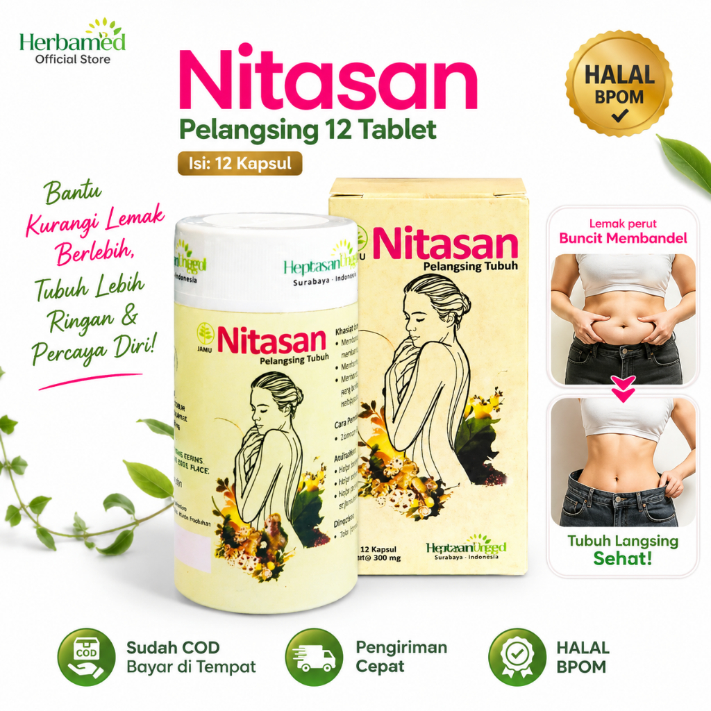 Nitasan Obat Diet Herbal 12 Tablet Original Pelangsing Badan Pembakar Lemak Membandel Bantu Mengontr