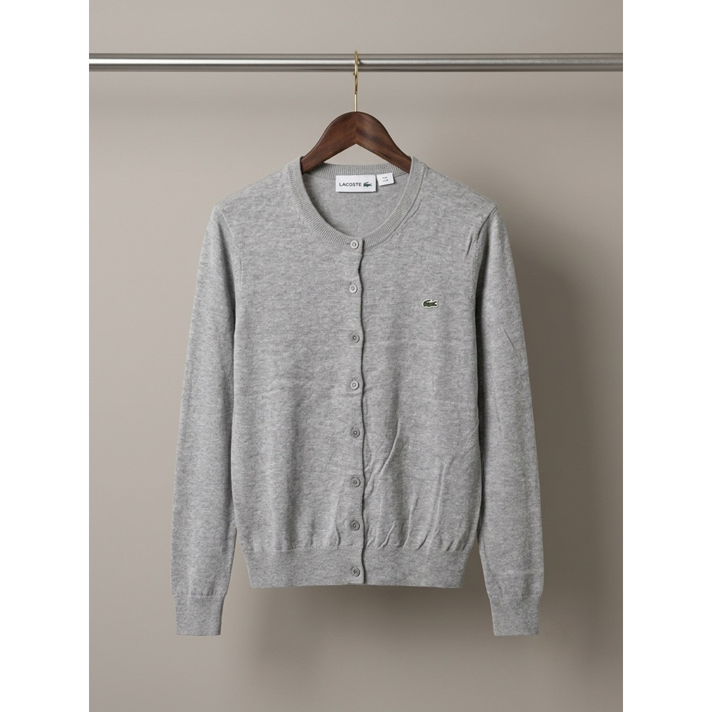 Cardigan Knit Lacoste Rajut Basic Wanita Grey