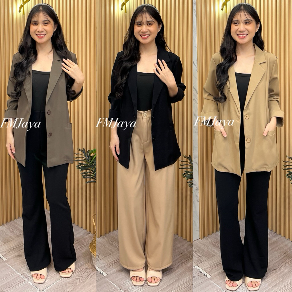 LONG BLAZER WANITA 9980-1 || ATASAN BLAZER WANITA ELEGAN || BLAZER WANITA PREMIUM || ROMPI LENGAN PA