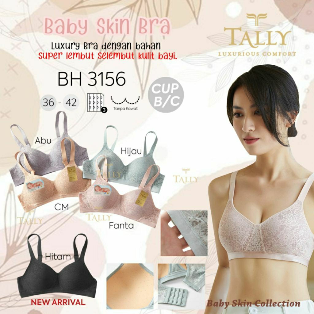 Tally Baby Skin Bra Busa Tipis Tanpa Kawat Kait 3 Cup B Size 36-42 Art.3156
