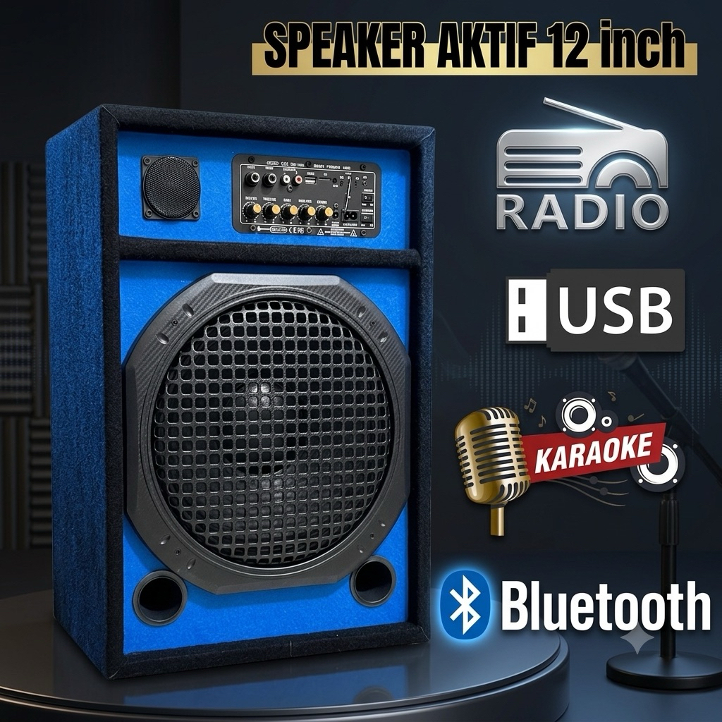 Speaker Aktif 12 Inch salon aktif 12in Bluetooth Karaoke Radio USB MMC Lengkap