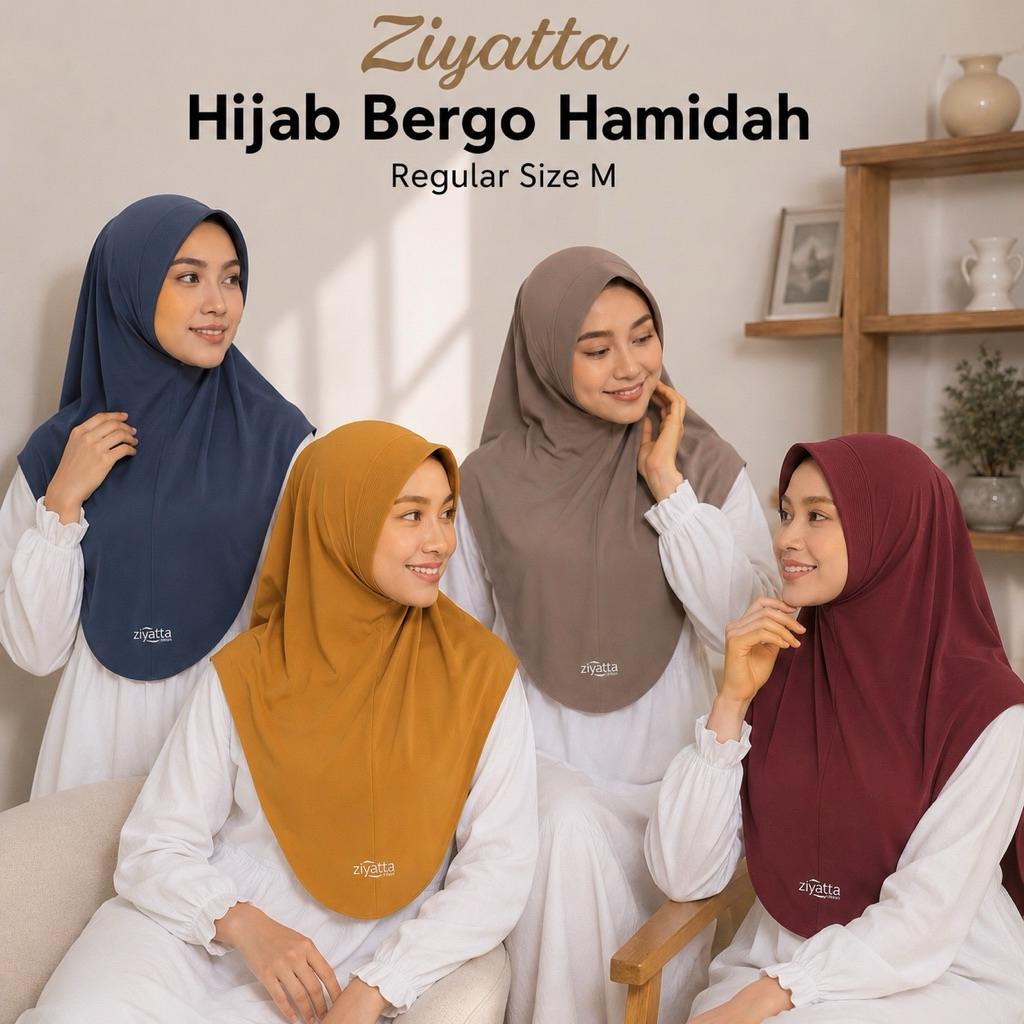 Hijab Bergo Hamidah Jersey Korea Size M - Jilbab Instan Daily Menutup Dada By Ziyatta