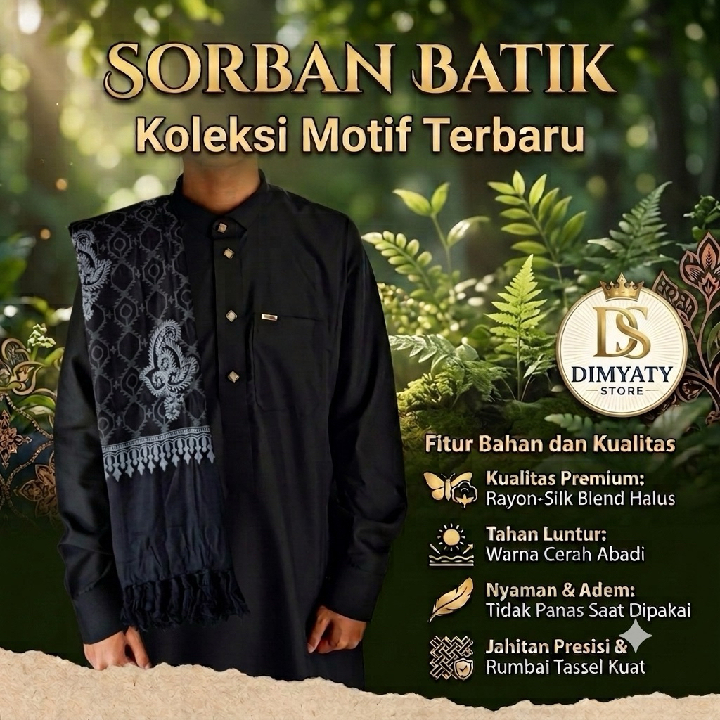 Sorban anak muda terbaru santri keren bahan adem lembut halus serban habib tarim logo trompa batik