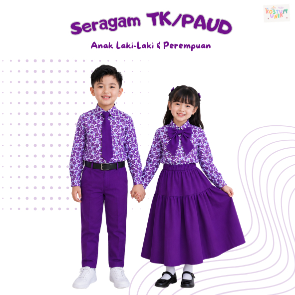 Seragam Batik Paud/TK Ungu Baju Batik Anak TK Setelan Lengan Panjang Seragam Sekolah Batik PAUD