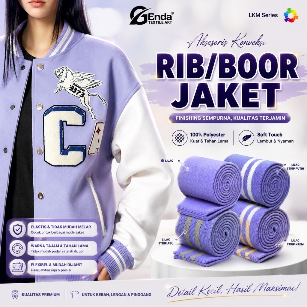 Kain rib bur jaket polyester lilac rajut halus untuk kerah lengan dan pinggang jaket