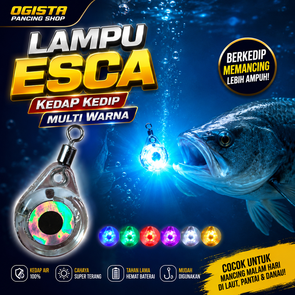 LAMPU LED MATA IKAN LACUBA KEDIP UMPAN MENYALA DALAM AIR ESCA