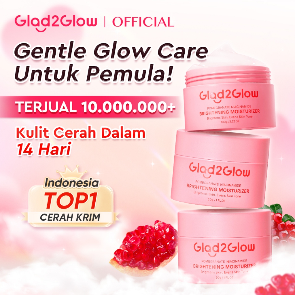 Glad2Glow Pomegranate Niacinamide Brightening Moisturizer Mencerahkan Pemutih Kulit Gel Pelembab Ber