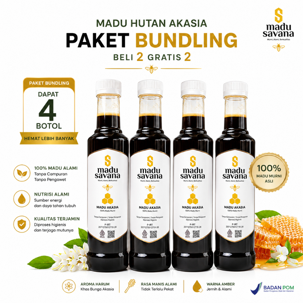 Madu Murni Asli 100% Madu Akasia Dapat 4 Pure Raw Honey