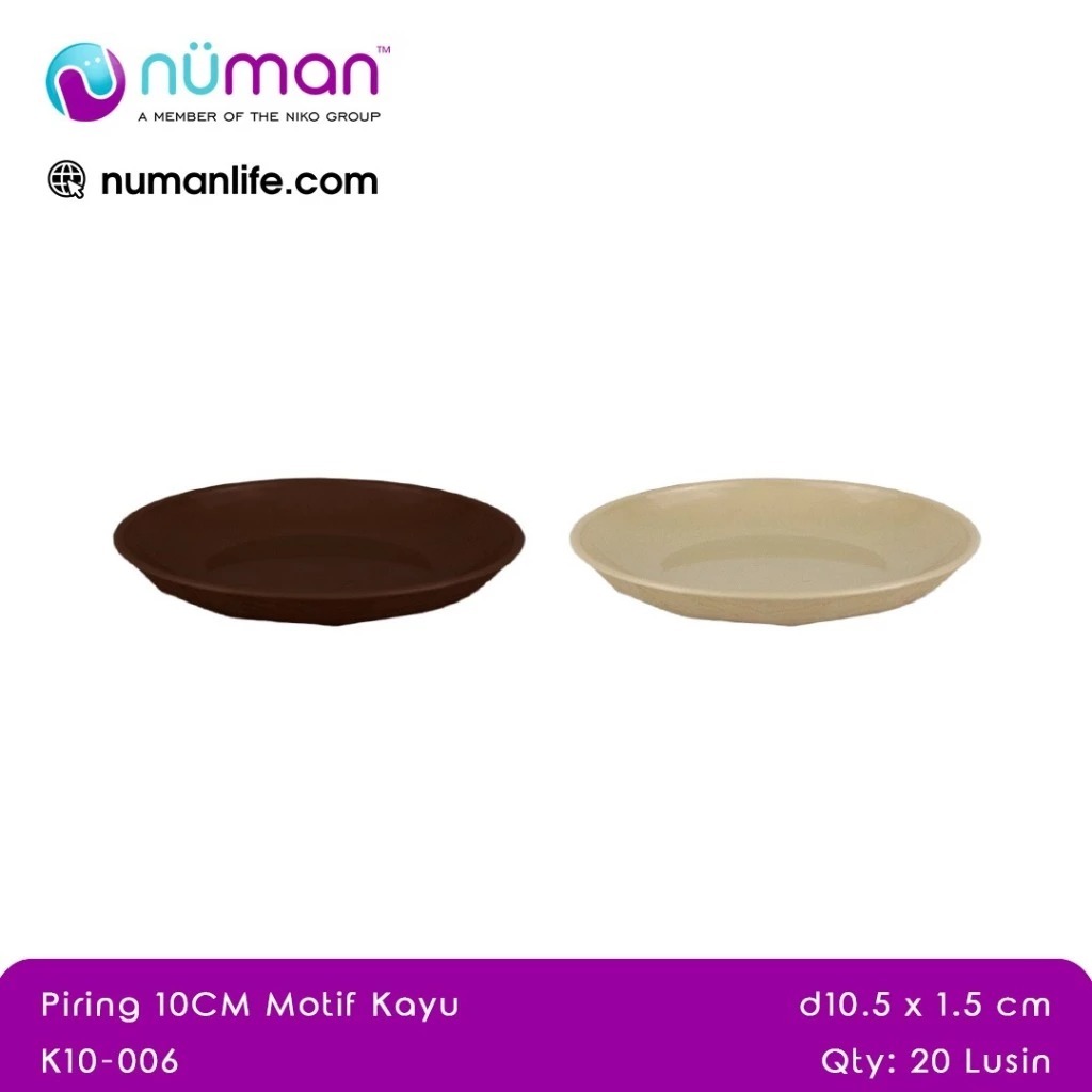 NEW LAUNCH - Numan Piring Makan Plastik Motif Kayu Minimalis Ukuran 10cm,16cm, 21cm, 25cm