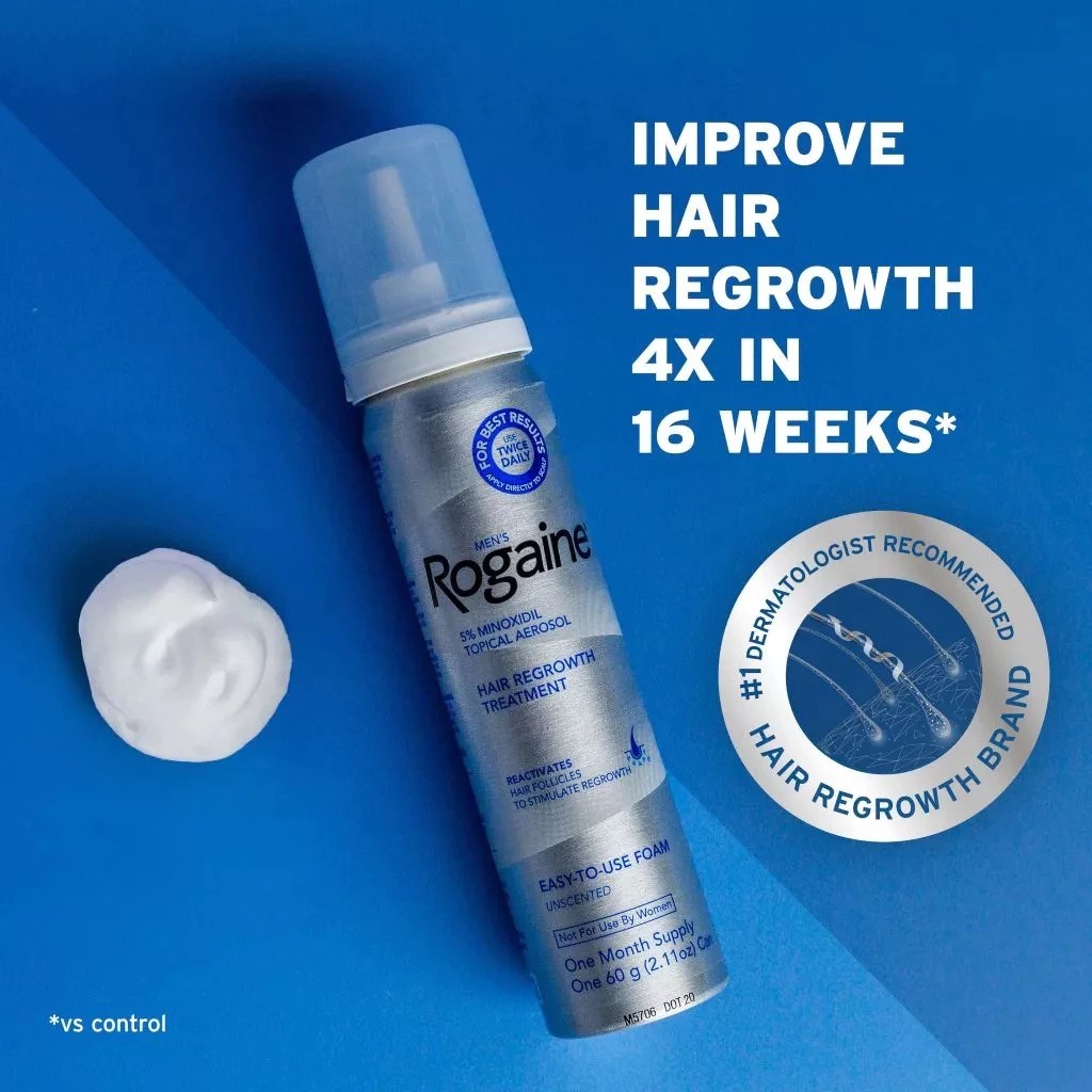 Rogaine Minoxidil Foam 5% untuk Pria - 60g, Merangsang Pertumbuhan Rambut ( NO BOX ) EXP 06-2027