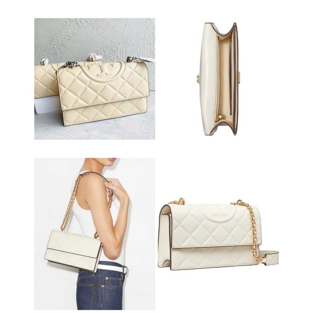 TB Fleming Small Convertible Shoulder Bag Light Cream