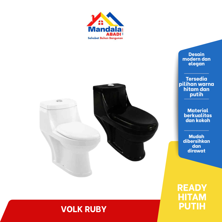 Closet Duduk VOLK Tipe Ruby | WC Duduk Modern Warna Hitam & Putih | Closet Kamar Mandi Berkualitas