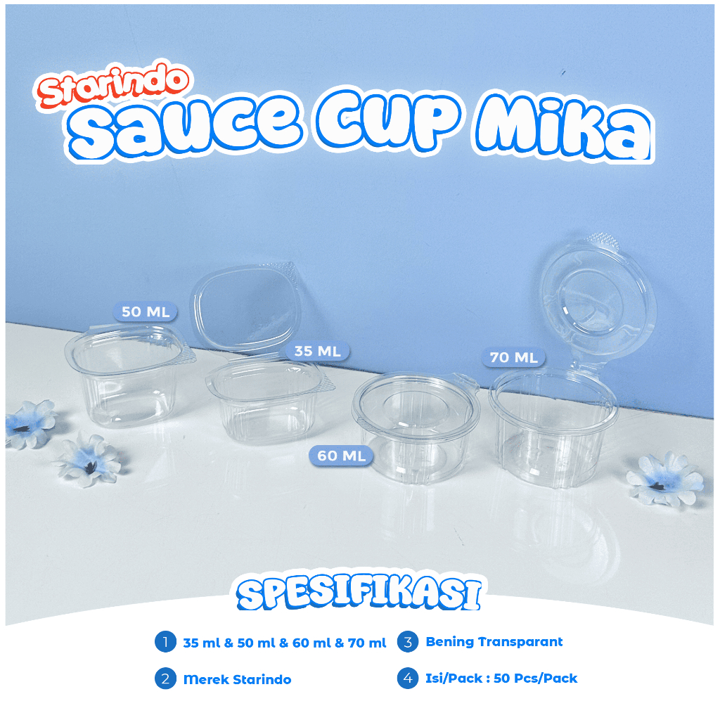 [50 PCS] Sauce Cup Mika PET STARINDO 35ml, 50ml, 60ml, 70ml / Kotak Saus / Cup Sambal Pudding Mayo