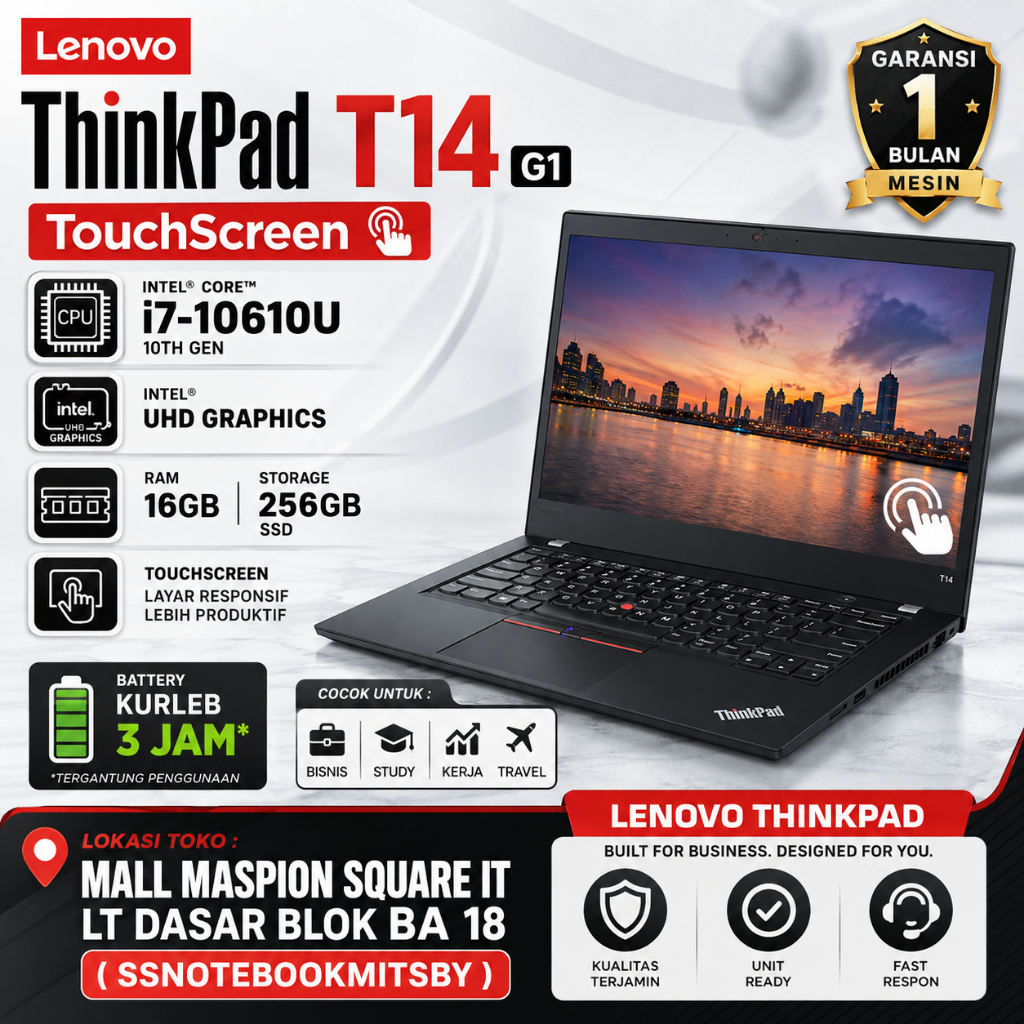Ready Laptop Lenovo Thinkpad T14 G1 TouchScreen | I7 - 10610U | Ram 16GB/256GB | Intel Uhd Graphics